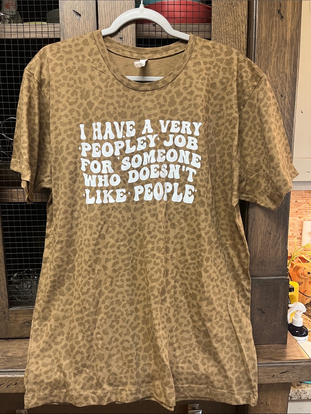 New size large live and tell I have a very peopley job cheetah print T-shirt